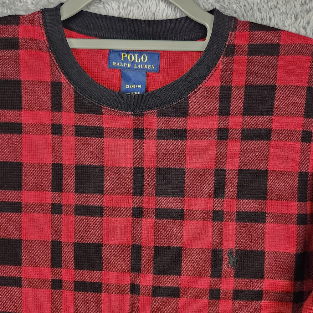 Polo Ralph Lauren Shirt Mens XL Red Plaid Thermal Knit Long Sleeve Crew Neck